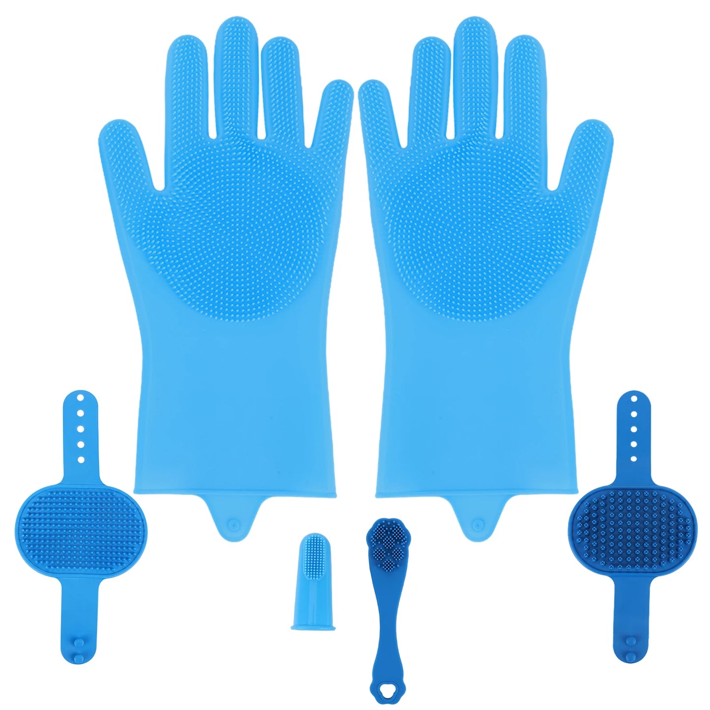 6PCS Pet Grooming Kit Silicone Dog Bath Brush Dog Toothbrush Finger Dog Bath Gloves Dog Shampoo Brush Cat Dog Bathing Supplies