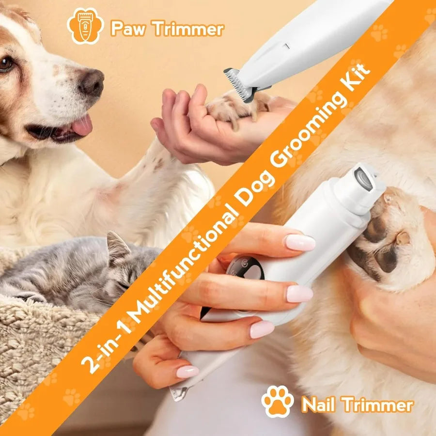 2 in 1 Electric Dog Paw Trimmer with Builtin Light for Grooming: Quiet Dog Clippers and Paw Shavers Kit for Small and Large Dog