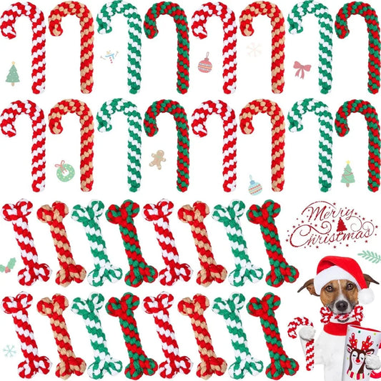 32 Pieces Dog Christmas Chew Toys Candy Cane Rope Toys Classic Crutch Shape for Christmas Puppy Small Pet Medium Large Do