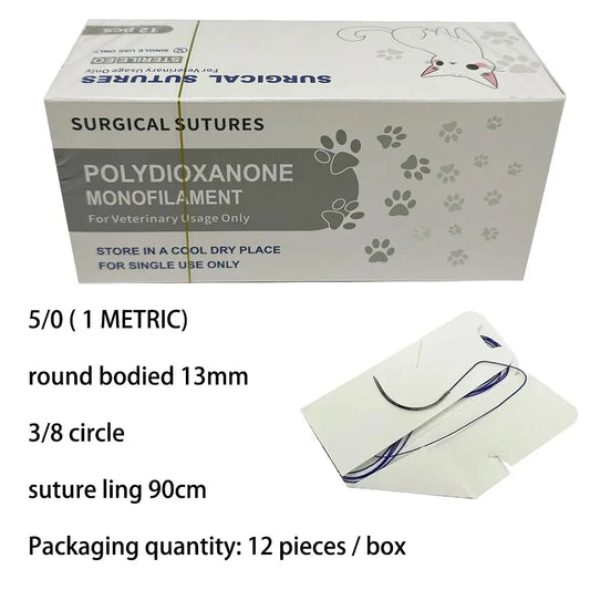 12pcs Pet Specific PDO 3/8 Circle 90CM With Needle 2/0 3/0 4/0 5/0 round bodied / reverse cutting Animal Cat Dog Pet Care Room