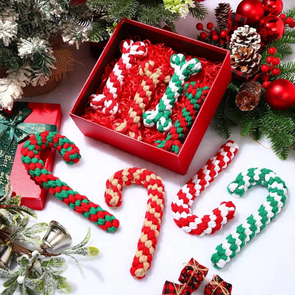 32 Pieces Dog Christmas Chew Toys Candy Cane Rope Toys Classic Crutch Shape for Christmas Puppy Small Pet Medium Large Do