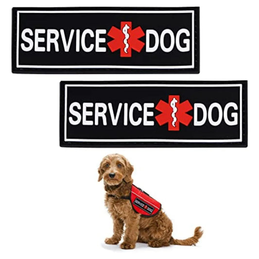 2 Pack Black Reflective Dog Patches Service Dog Removable Dog Tags for Dog Harness Collar and Leash
