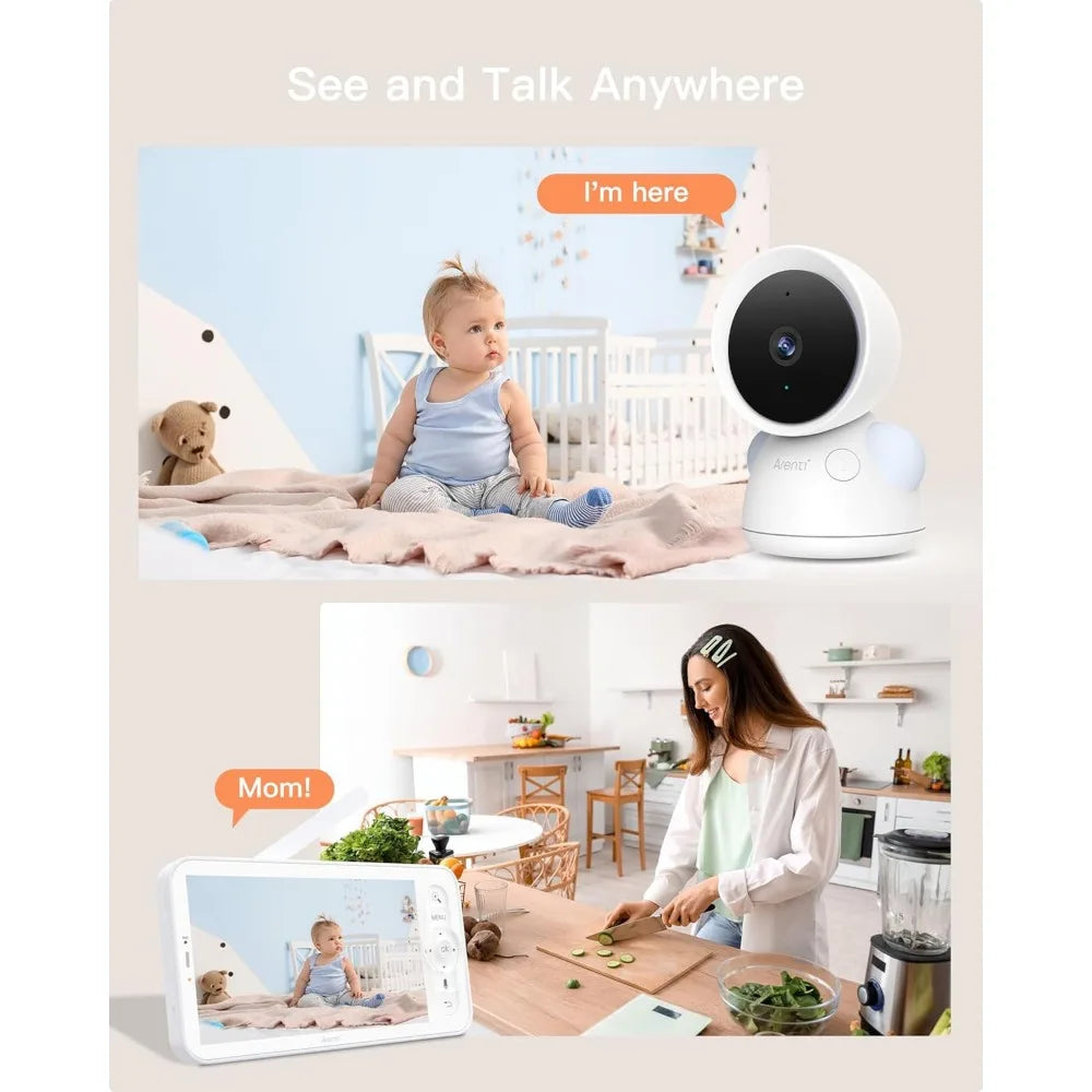 Baby Monitor with 2 Cameras, 2K/3MP WiFi 6 Camera and Audio, 5-inch Wireless Screen, Smartphone App, Super Night Vision, Crying