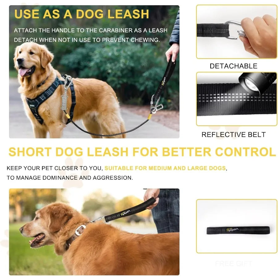 Dog Seat Belt Harness for Car 5in1 Coated Wire Dog Seatbelt Shock SpringLoaded No Chew Pet Dog Car Seatbelt Leash with Removabl