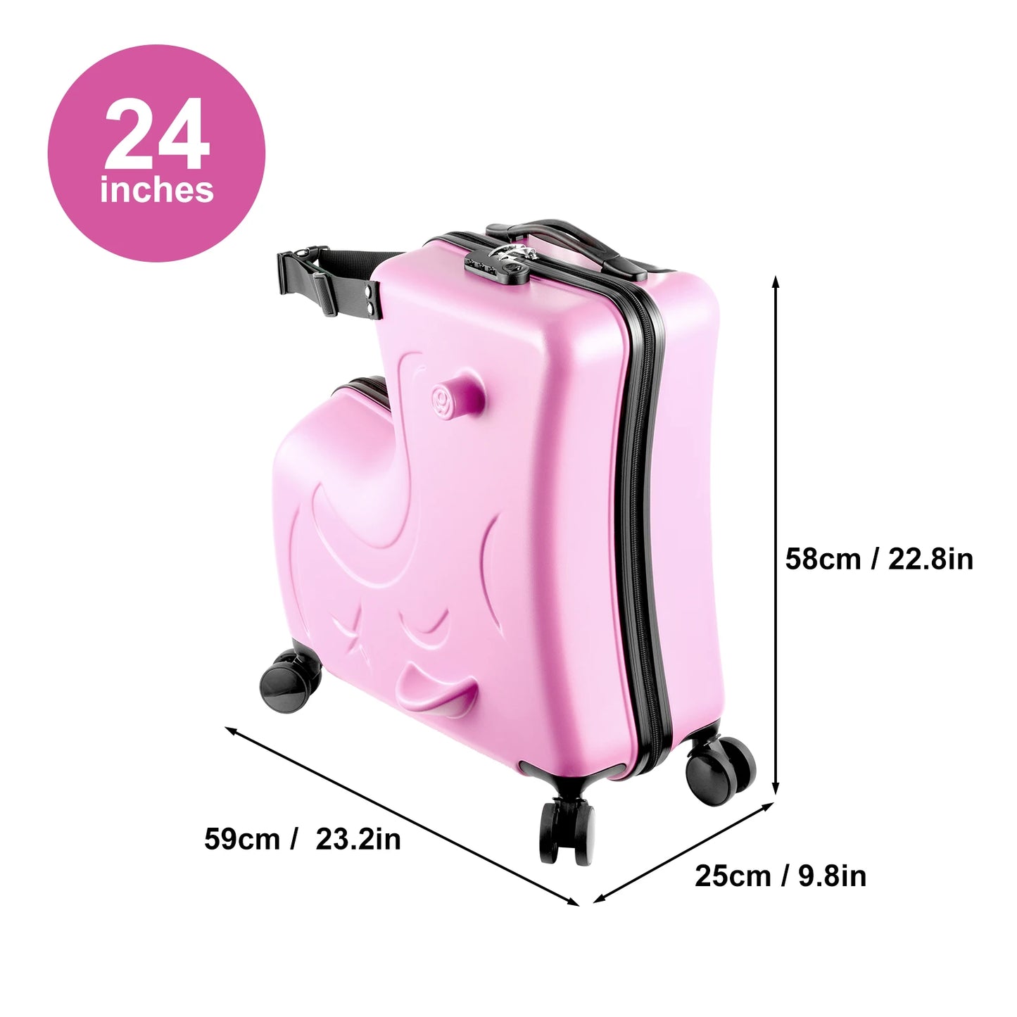 Kids Ride-On Luggage, Toddler Luggage Seat Ride-On, Kids Travel Suitcase with Safety Belt, Scooter Suitcase for Kids Ages 6-12
