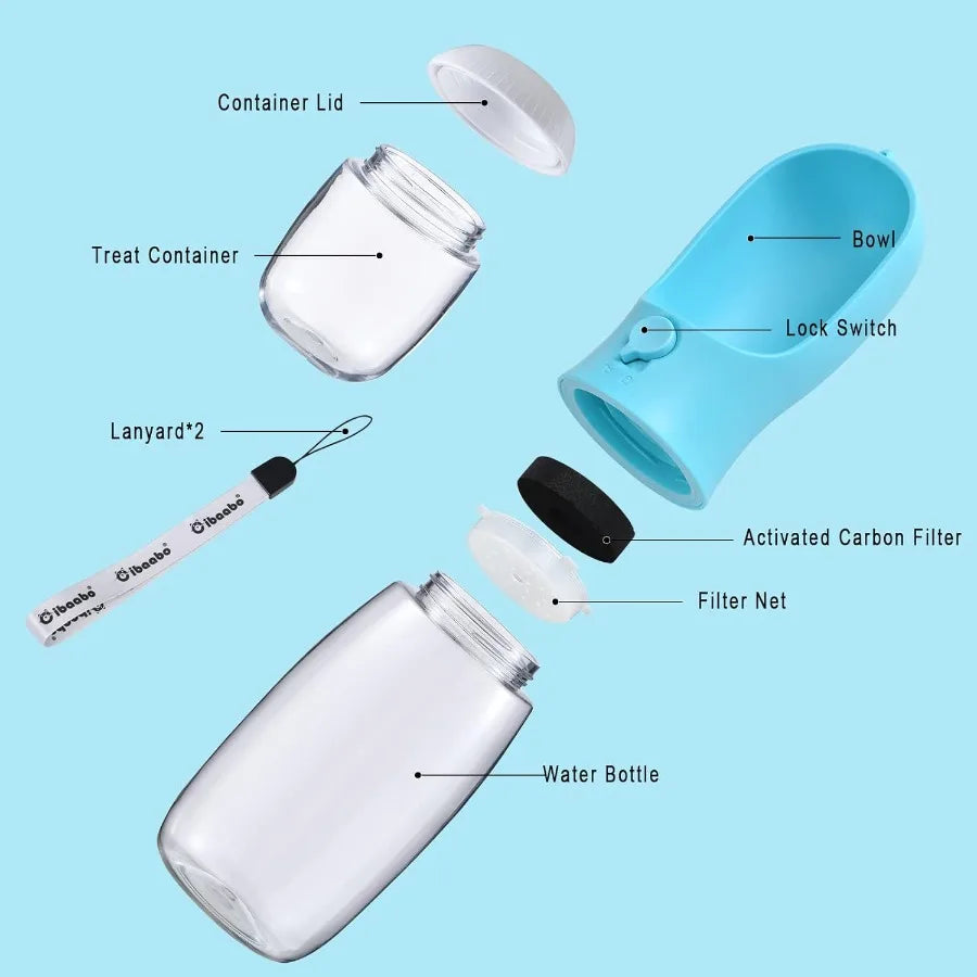 Dog Water Bottle with Food Container Travel Puppy Water Bowl Portable Pet Dispenser Dog Stuff Accessories Items Puppy Essential