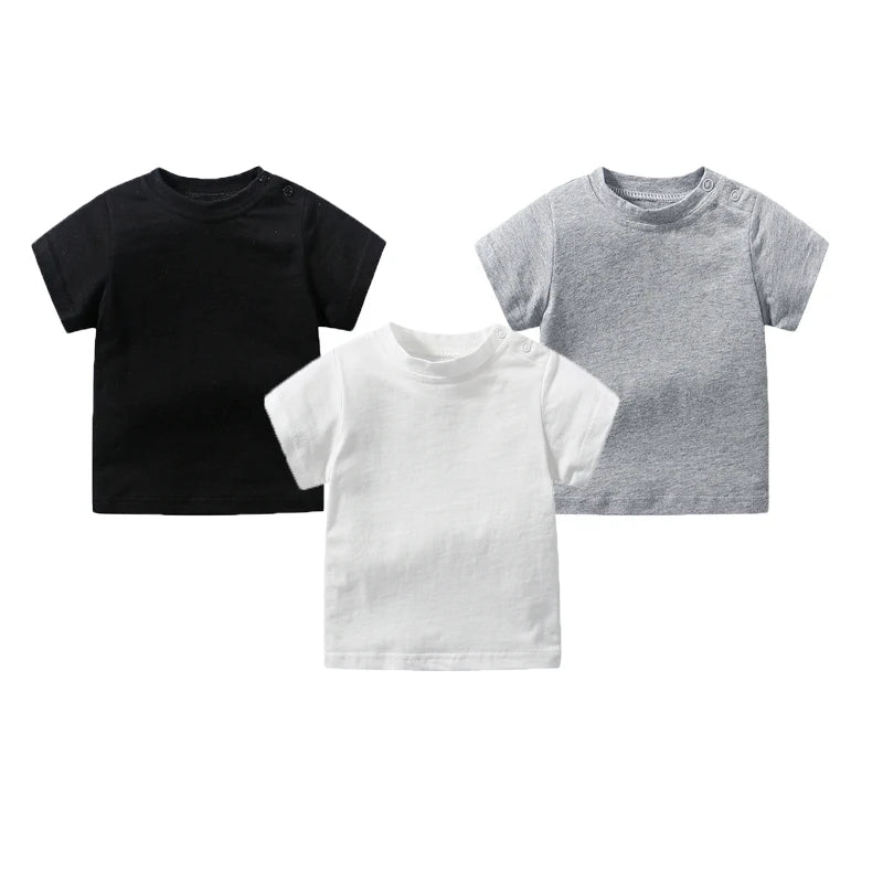Baby Tops Newborn Boys Girls T-shirt 100% Cotton Clothes 0-24 Months Summer Short Sleeve Shoulder Button Solid Color Infant Tees