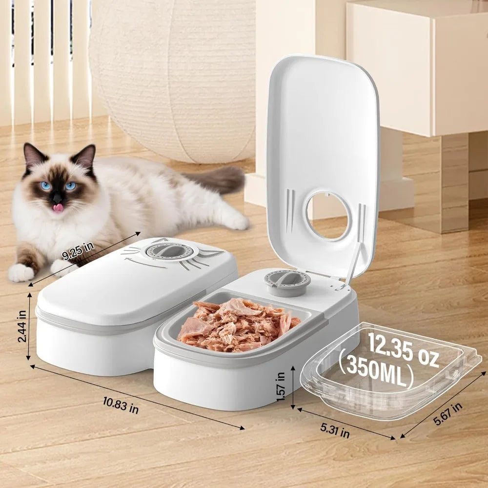 Automatic 2-Meal Cat Feeder - 48H Timed Wet Cat Food Refrigerated Dispenser with 2 Ice Packs for Puppies and Kittens in Yogurt a