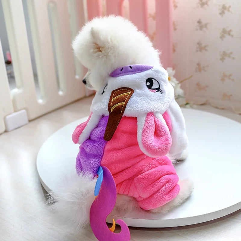 1PC Pet Clothes Dog Winter Thickened Velvet Warm Rainbow Unicorn Four-legged Hoodie Onesie