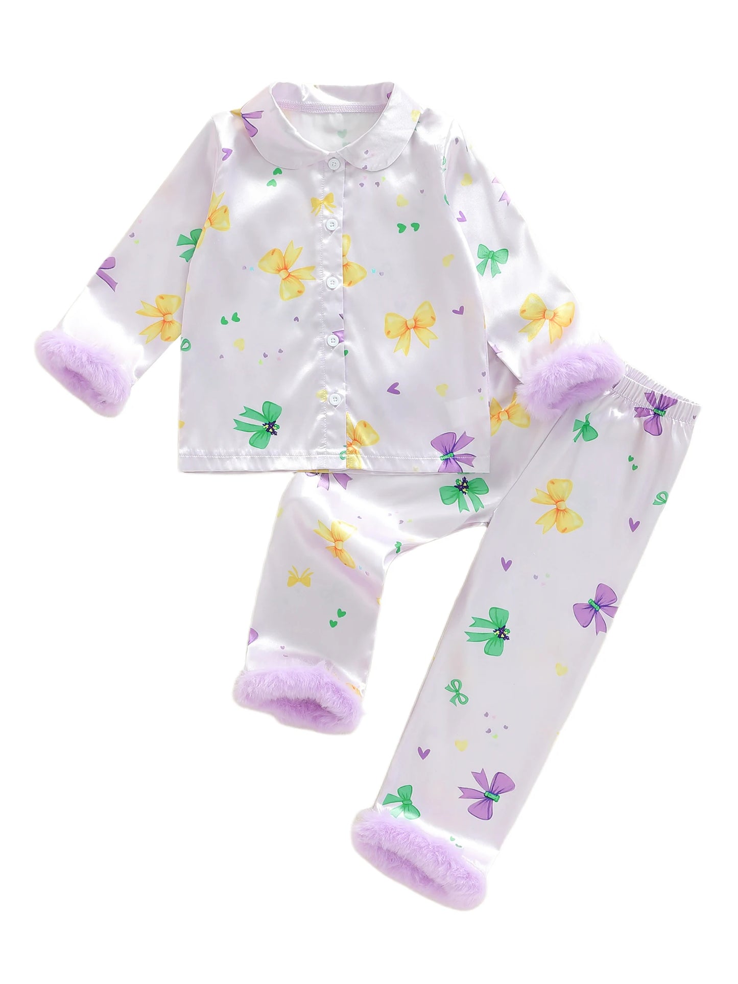 Adorable Baby Girls Easter Pajamas Sets Sweet Bunny Printed Lapel Long Sleeve Tops with Pants 2Pcs Sleepwear for Toddlers