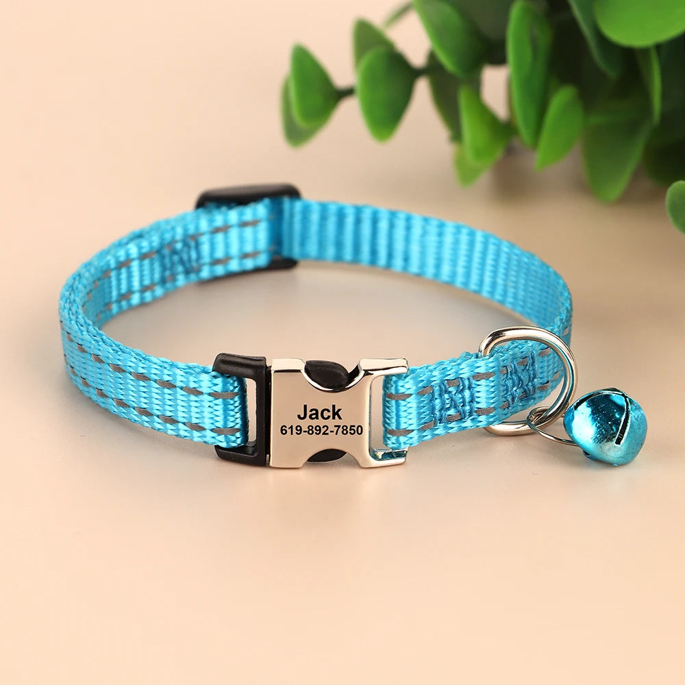 Cat Collar Free Personalized Kitten Collars Engraved Pet Puppy Name Necklace Collars Anti-lost for Cats Small Dogs Adjustable