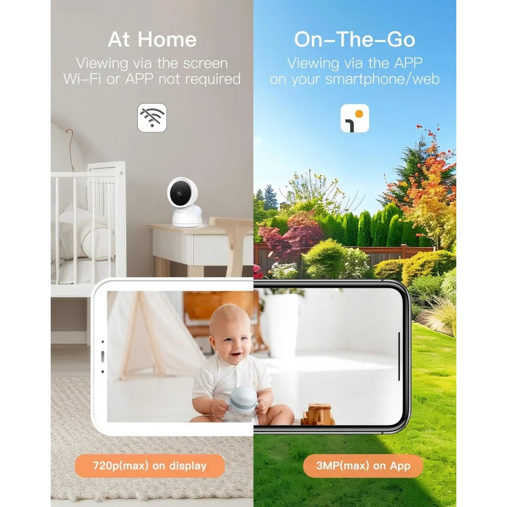 Baby Monitor with 2 Cameras, 2K/3MP WiFi 6 Camera and Audio, 5-inch Wireless Screen, Smartphone App, Super Night Vision, Crying