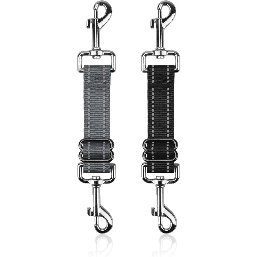 Dog Safety Collar Clips 2 Pack Adjustable Prong Backup Clips Reflective Double Ended Backup Clasp Leash Connector for Dog Harne