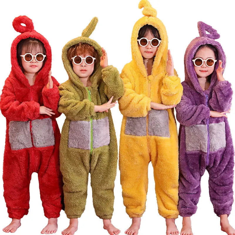 Adults Kids Onesies Soft Long Sleeves Pajamas Dipsy Tinky Winky Po Lala Costumes Home Clothes Women Unisex Homewear Jumpsuit
