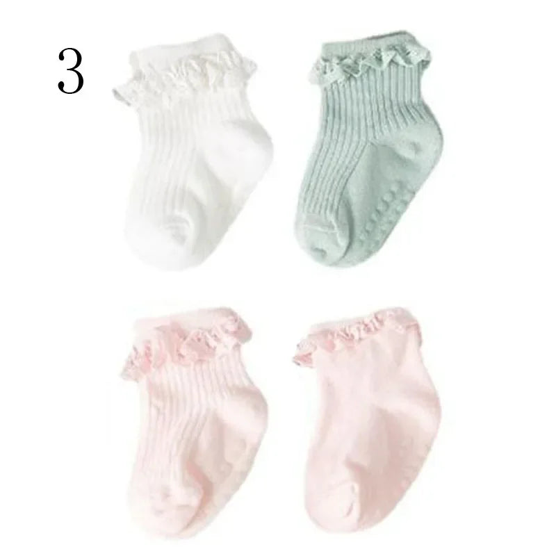 4Pair/lot new baby children's non-slip autumn winter cotton socks solid color baby foot socks