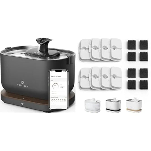 2.5L 84oz WiFi Connected Cat Water Fountain with Automatic Refill and 8 Replacement Filters for Indoor Pet Use Smart Monitoring