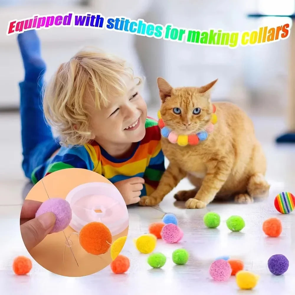 Cat Toy Ball Launcher Gun with 50-100Pc Pom Pom Plush Balls Interactive Fetch Shooting Gun for Cats Pet Play Equipment