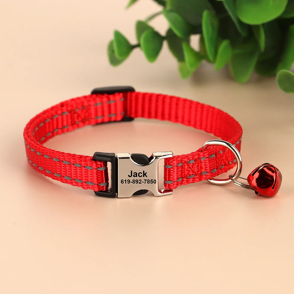 Cat Collar Free Personalized Kitten Collars Engraved Pet Puppy Name Necklace Collars Anti-lost for Cats Small Dogs Adjustable