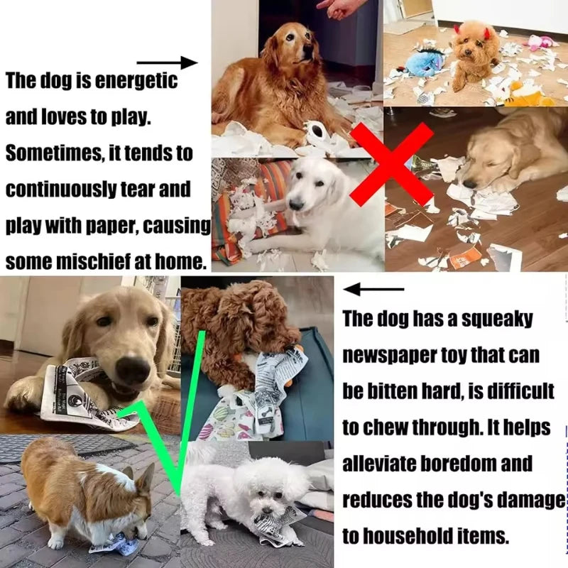 Tearproof Newspaper Dog Toys Funny Ringing Paper Dog Chew Toy Interactive Bite-Resistant Puppy Squeak Toys Dog Supplies