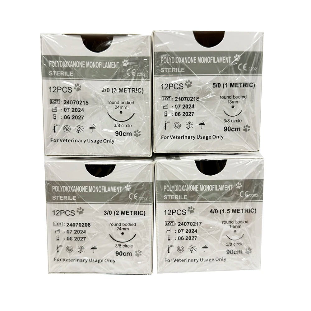 12pcs Pet Specific PDO 3/8 Circle 90CM With Needle 2/0 3/0 4/0 5/0 round bodied / reverse cutting Animal Cat Dog Pet Care Room