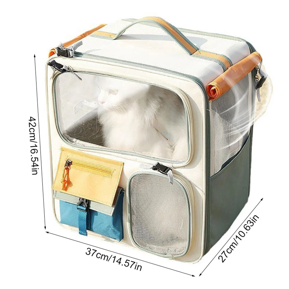 Oxford Cloth Pet Backpack with Zipper Portable Cat Backpack Breathable MeshDog Cat Travel Carrier Bag for Outing and Car Rides
