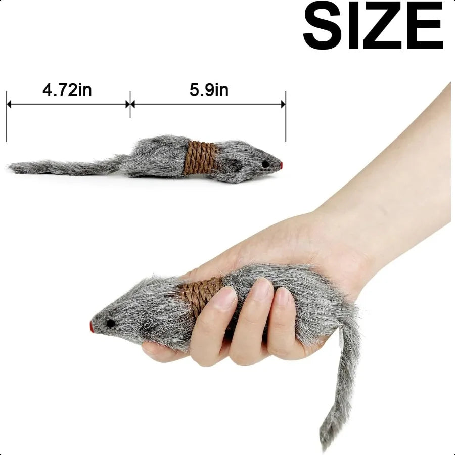 2Pcs Cat Mice ToysFaux Fur Cat Kicker Toy Large Mice with Plastic Body Interactive Catch Play Mouse Toy for Indoor Cats and Kit