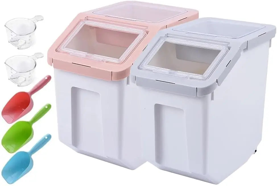 Pet Food Storage Container, 22Lb Grain Storage Barrels Sealed Bucket On Wheels Dog Cat Dry Food Bin Rice Flour Boxes With Scoop