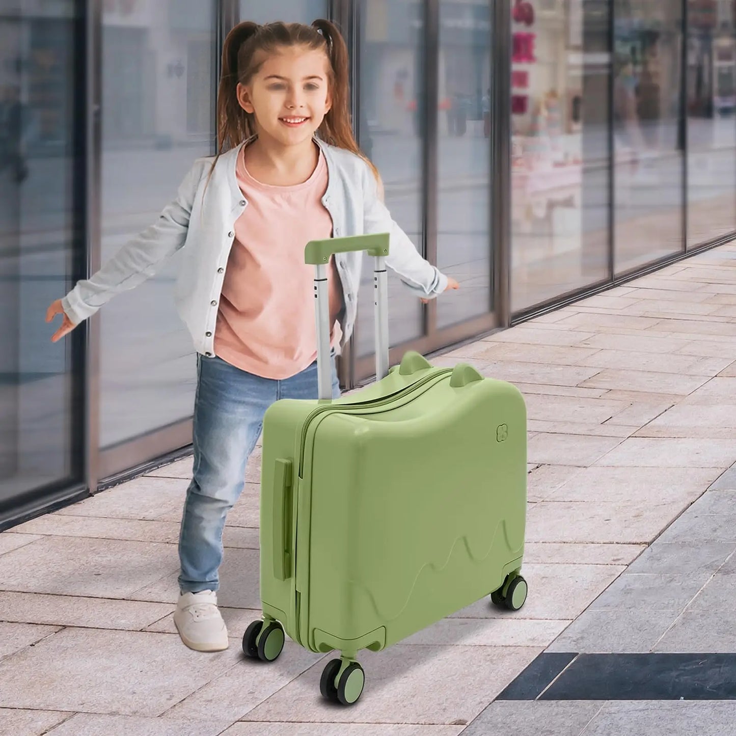 18" Kids Carry On Luggage, Ride-On Kids' Suitcase with Double Spinner Wheels, Cute Lightweight Tow-Along Luggage with Password L