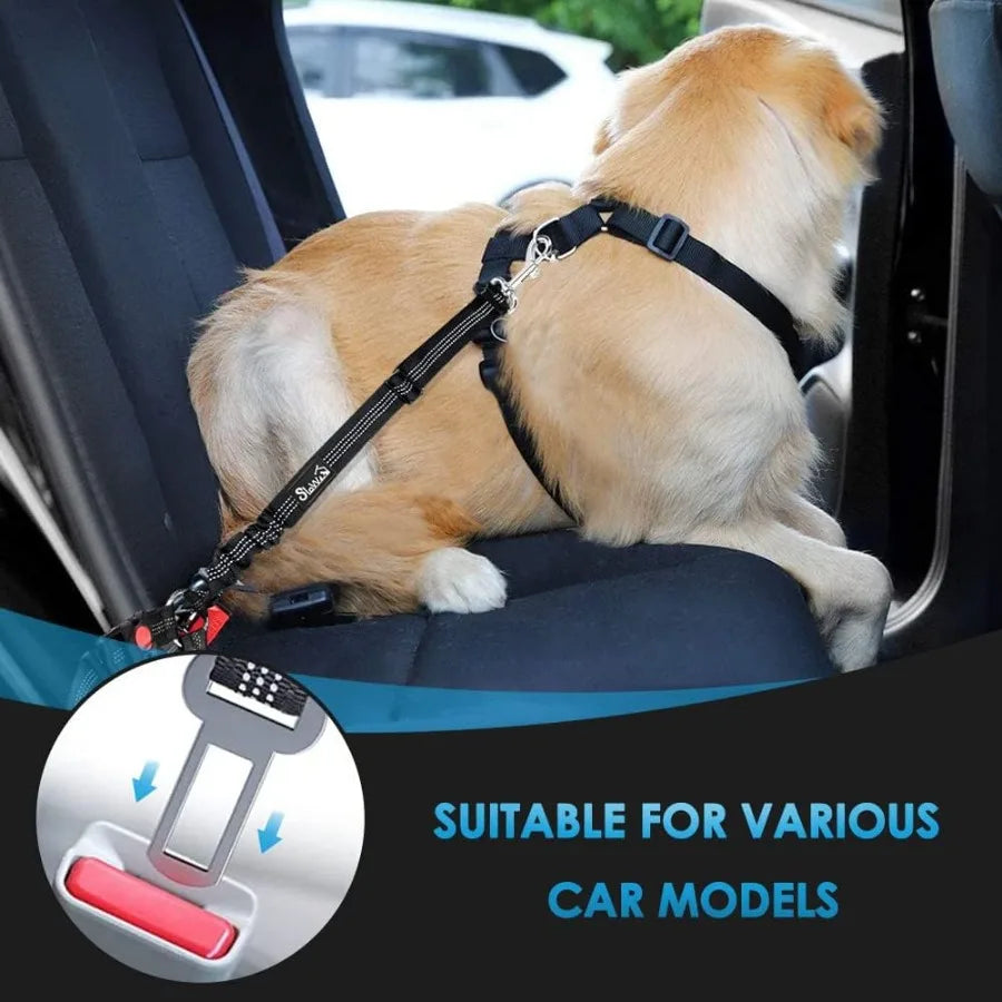 Dog Seat Belt for Car 2 Pack Dog Car Harness Seatbelt Adjustable with Elastic Bungee Buffer 2 in 1 Pet Car Leash Headrest Restr