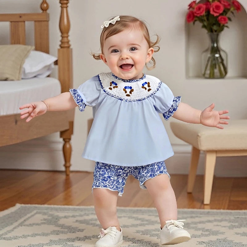 Girls Summer Outfit Sleeveless Ruffle Top with Denim Shorts Set Cute Floral Print Kids Clothing Set for Girls