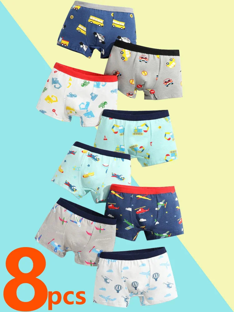 4/8 pcs Boys Boxer sets Briefs Kids Cotton Underwear Baby Underpants Teenager Cartoon Dinosaur Print Soft Children Panties 2-15Y