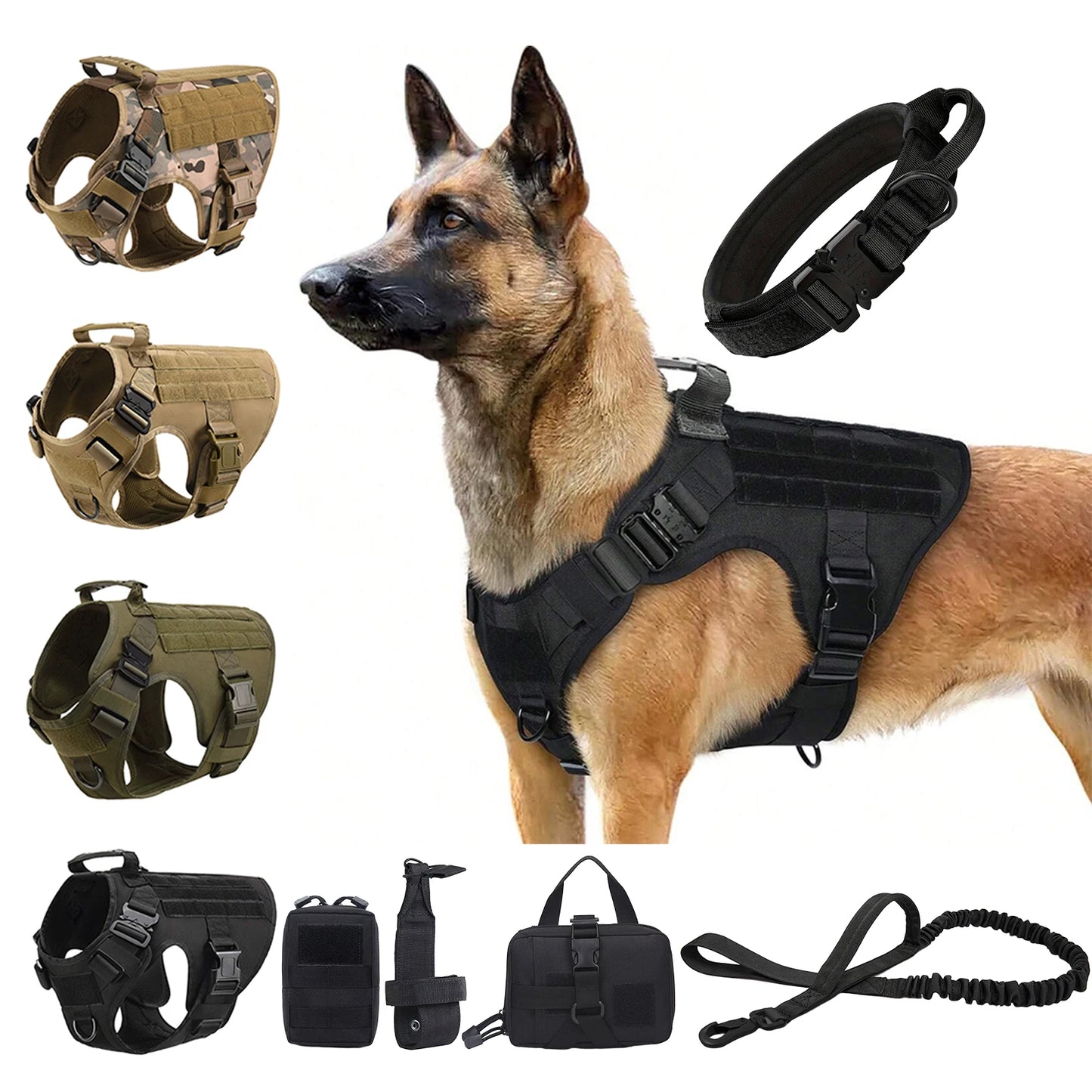 Tactical Dog Harness Collar Leash Molle Pouches For Medium Large Dogs Pet German Shepherd Training Walking Vest Dog Harnesses