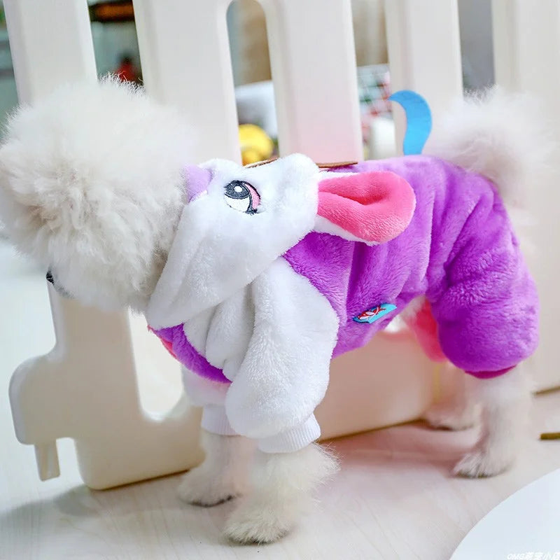 1PC Pet Clothes Dog Winter Thickened Velvet Warm Rainbow Unicorn Four-legged Hoodie Onesie