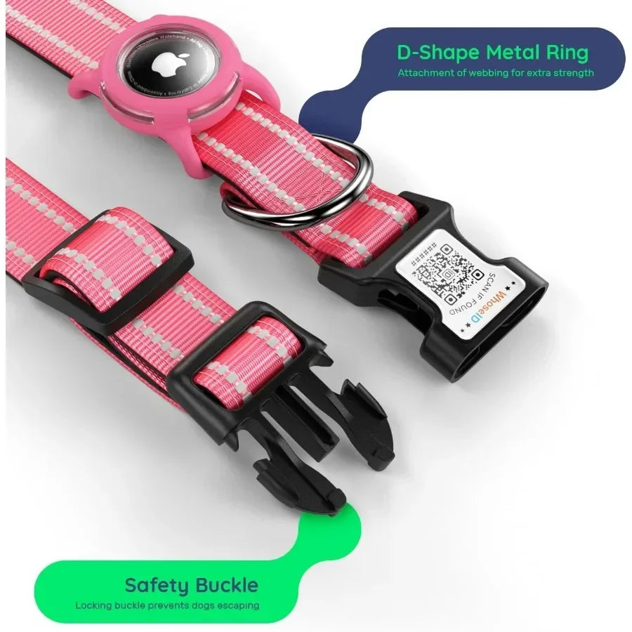 Airtag Dog Collar with QR Code Reflective Dog Collar with Airtag Holder Soft Padded Safety Locking Buckle Adjustable Dog Collar