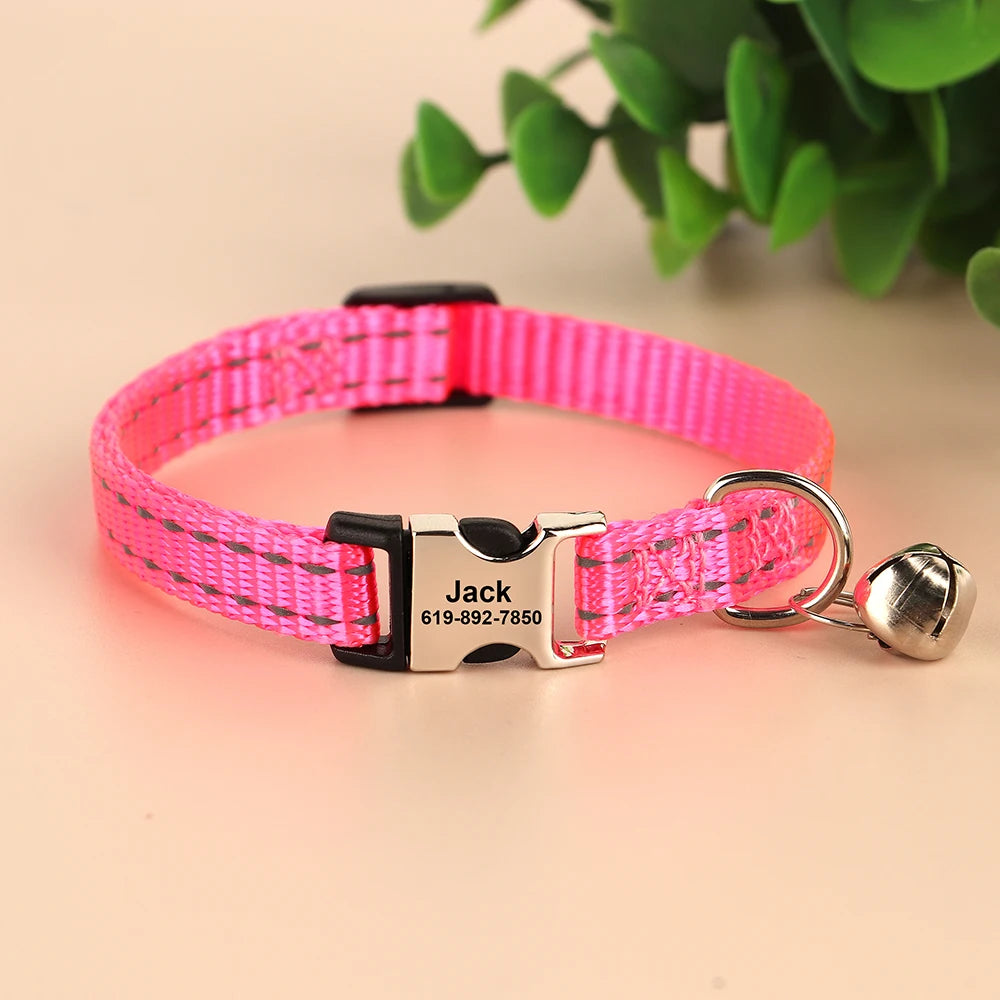 Cat Collar Free Personalized Kitten Collars Engraved Pet Puppy Name Necklace Collars Anti-lost for Cats Small Dogs Adjustable