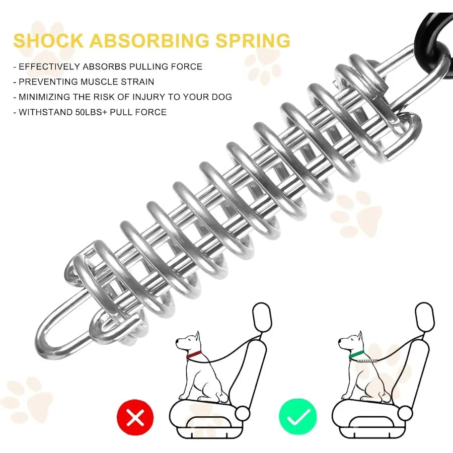 Dog Seat Belt Harness for Car 5in1 Coated Wire Dog Seatbelt Shock SpringLoaded No Chew Pet Dog Car Seatbelt Leash with Removabl