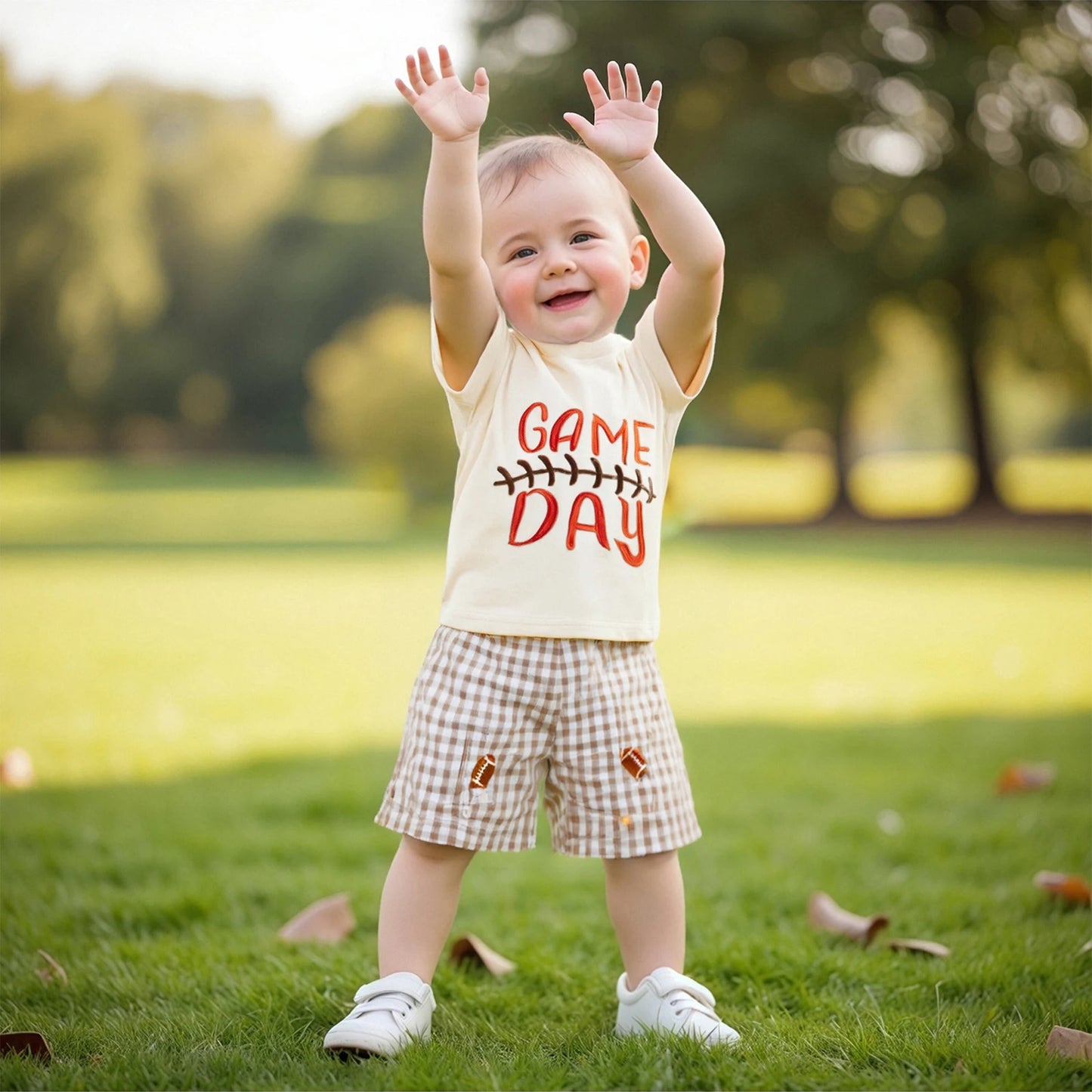 Infant Boy Soccer Jersey Loose Fit Graphic Print Tee with Checkered Shorts 2 Piece Set for Warm Weather Fun