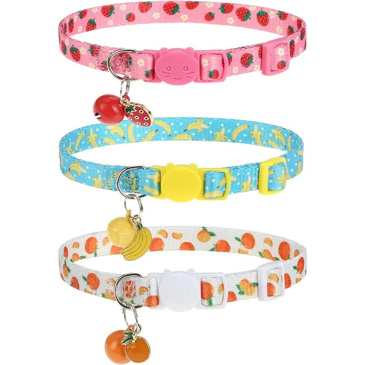 Breakaway Cat Collars with Bell Cute Pendants 3 Pack Safety Buckle Kitten Collars Adjustable Pet Collar Ideal for Girl Boy Cats