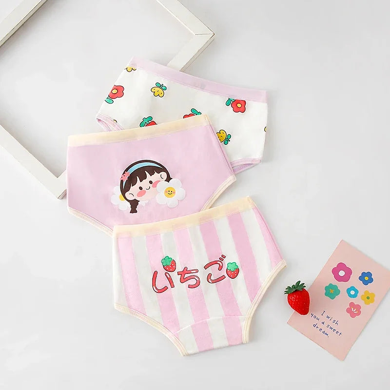 3Pcs/lot Kids Panties 7 Collections Chirdren's Underwear Lovely Girls Briefs Floral Grid Cute Pants Baby Dots Cotton Underpants