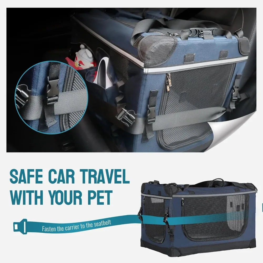 Foldable Cat Carrier with Removable Wheels – Large Pet Travel Carrier for Cats & Small Dogs, Breathable & Sturdy for Car
