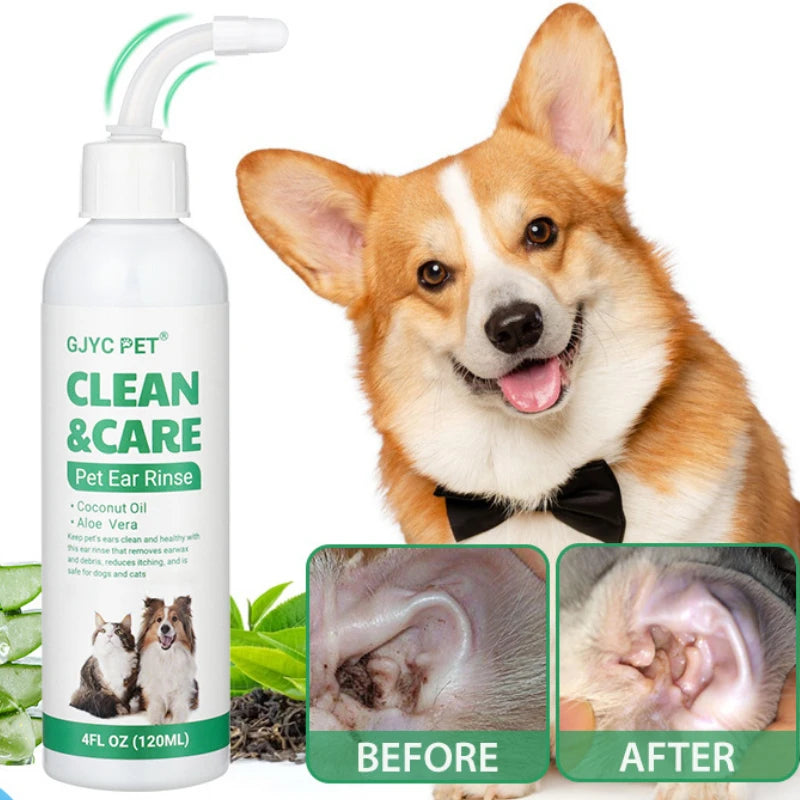 120ml Pet Ear Cleaner Ear Mite for Cats and Dogs - Coconut Oil & Aloe Vera Formula for Efficient Ear Hygiene and Mite Removal