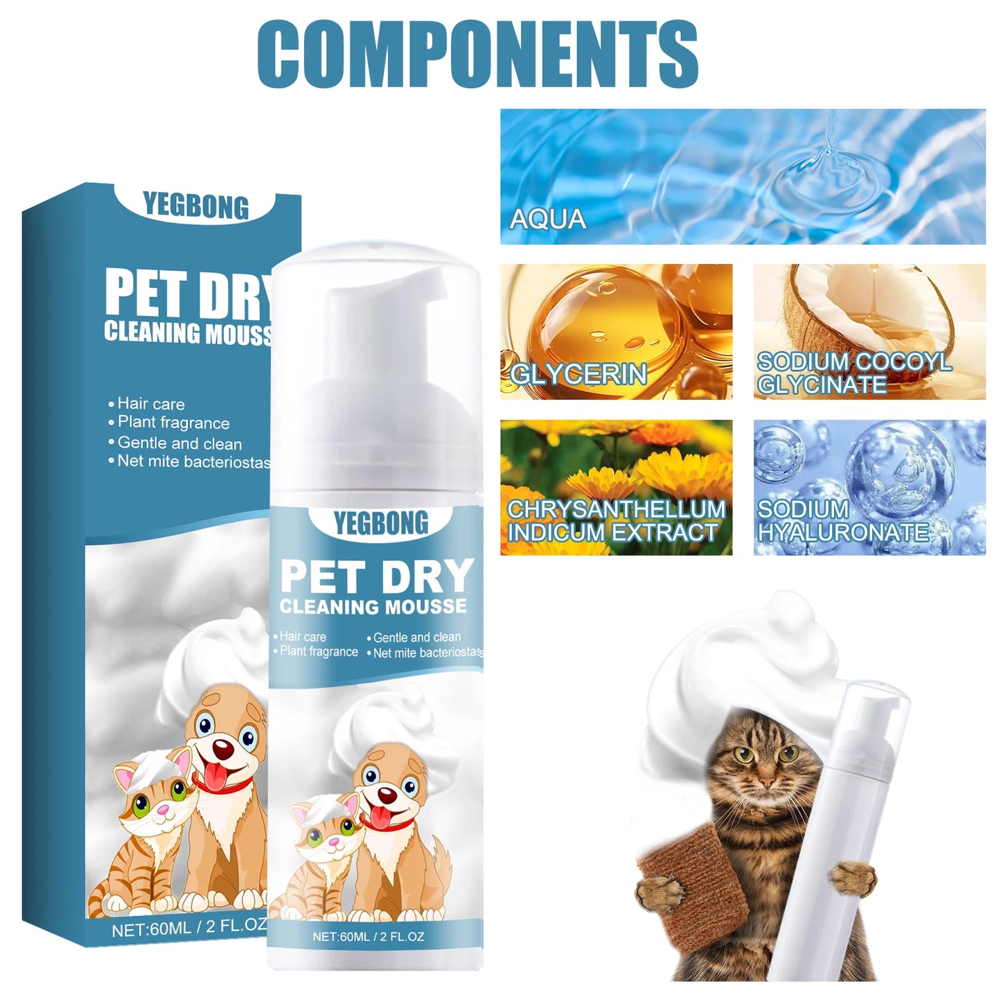 Pet Dry Shampoo Gentle Odor Neutralizing Hair Softening No Rinse Vet Recommended for Puppies Kittens Sensitive Skin