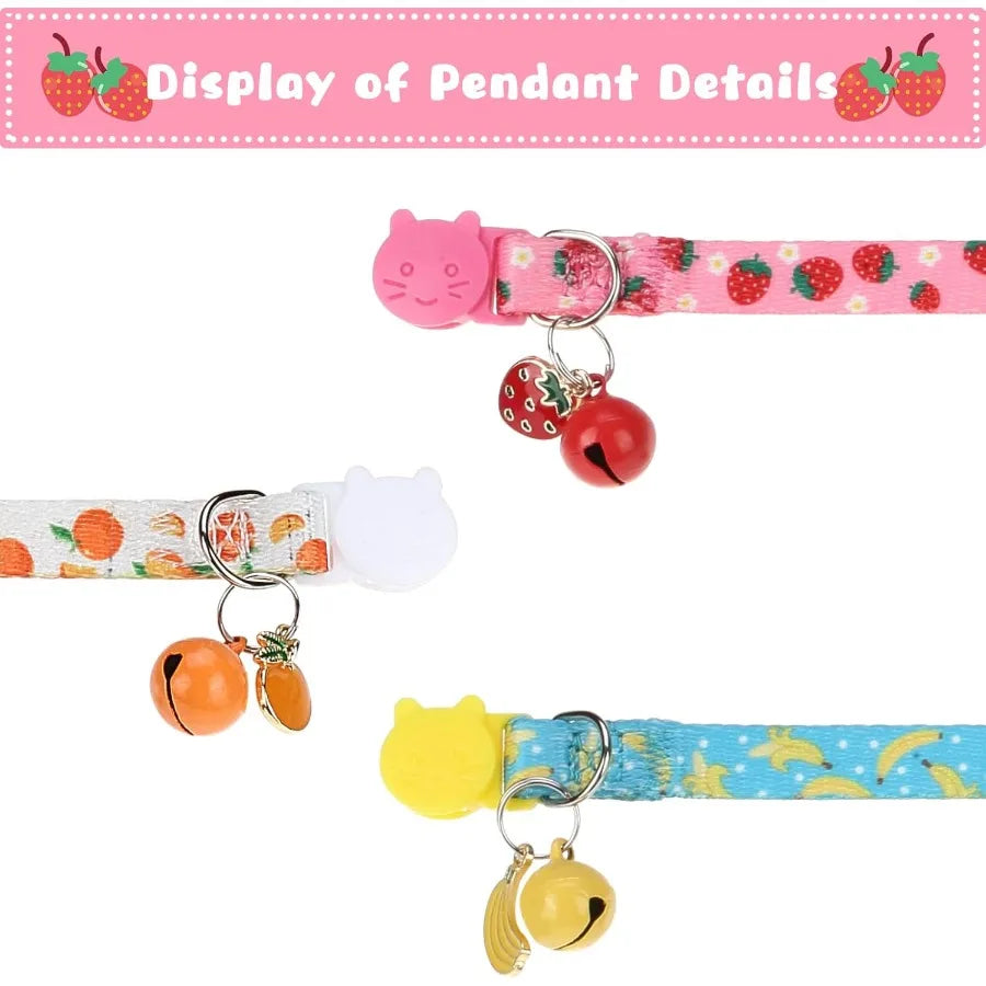 Breakaway Cat Collars with Bell Cute Pendants 3 Pack Safety Buckle Kitten Collars Adjustable Pet Collar Ideal for Girl Boy Cats
