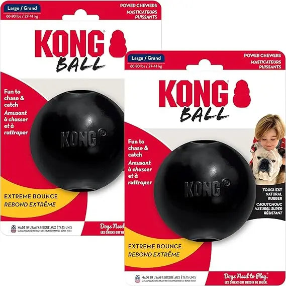 KONG Extreme Ball 2-Pack – Durable Rubber Dog Toy for Power Chewers – Tough Fetch Ball with Hole for Treats – Ideal for Training
