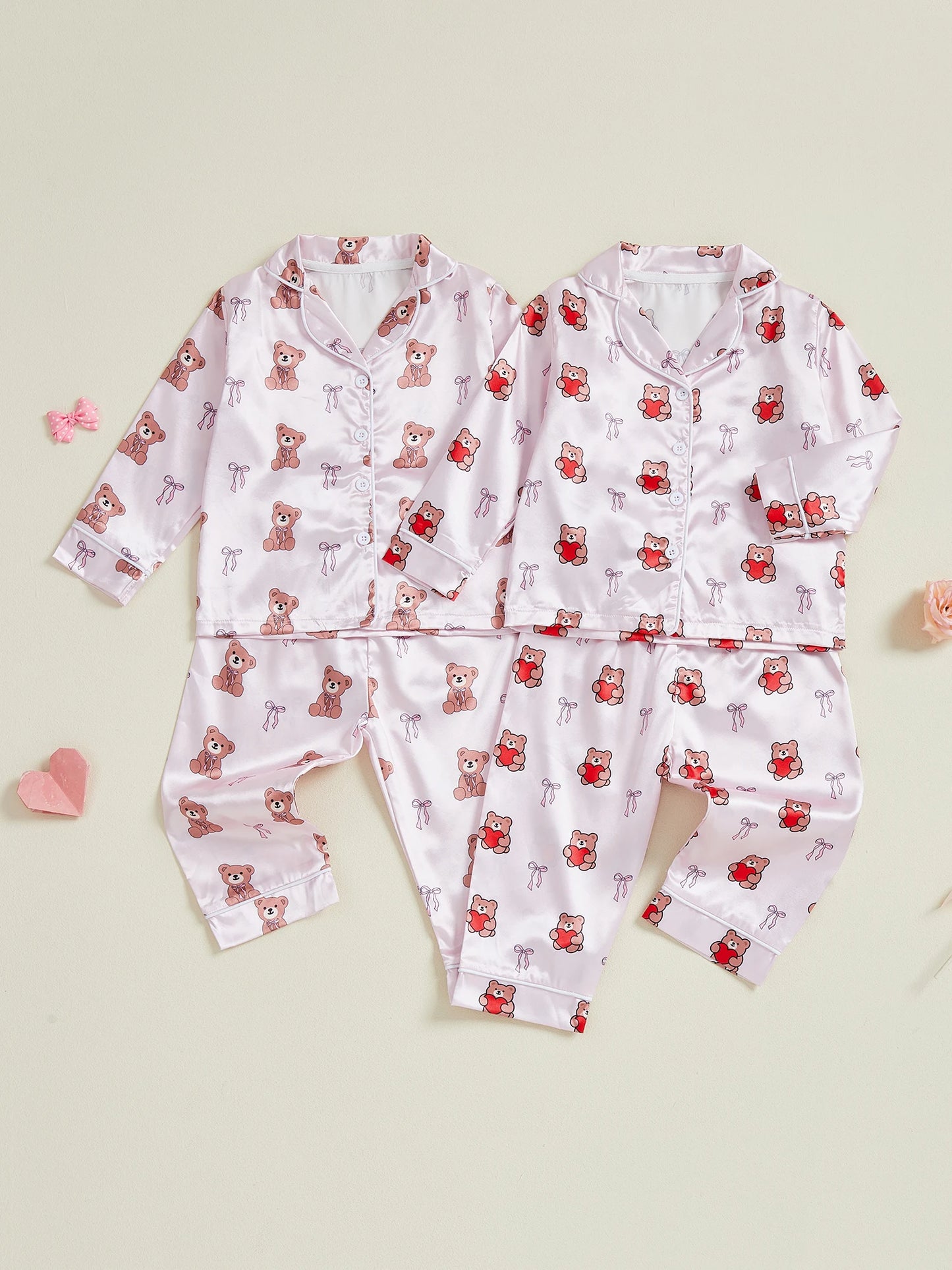 Cute Toddler Girl Valentine s Day Pajamas Set with Heart Print Lapel Long Sleeve Button Down Tops and Pants Cozy Sleepwear