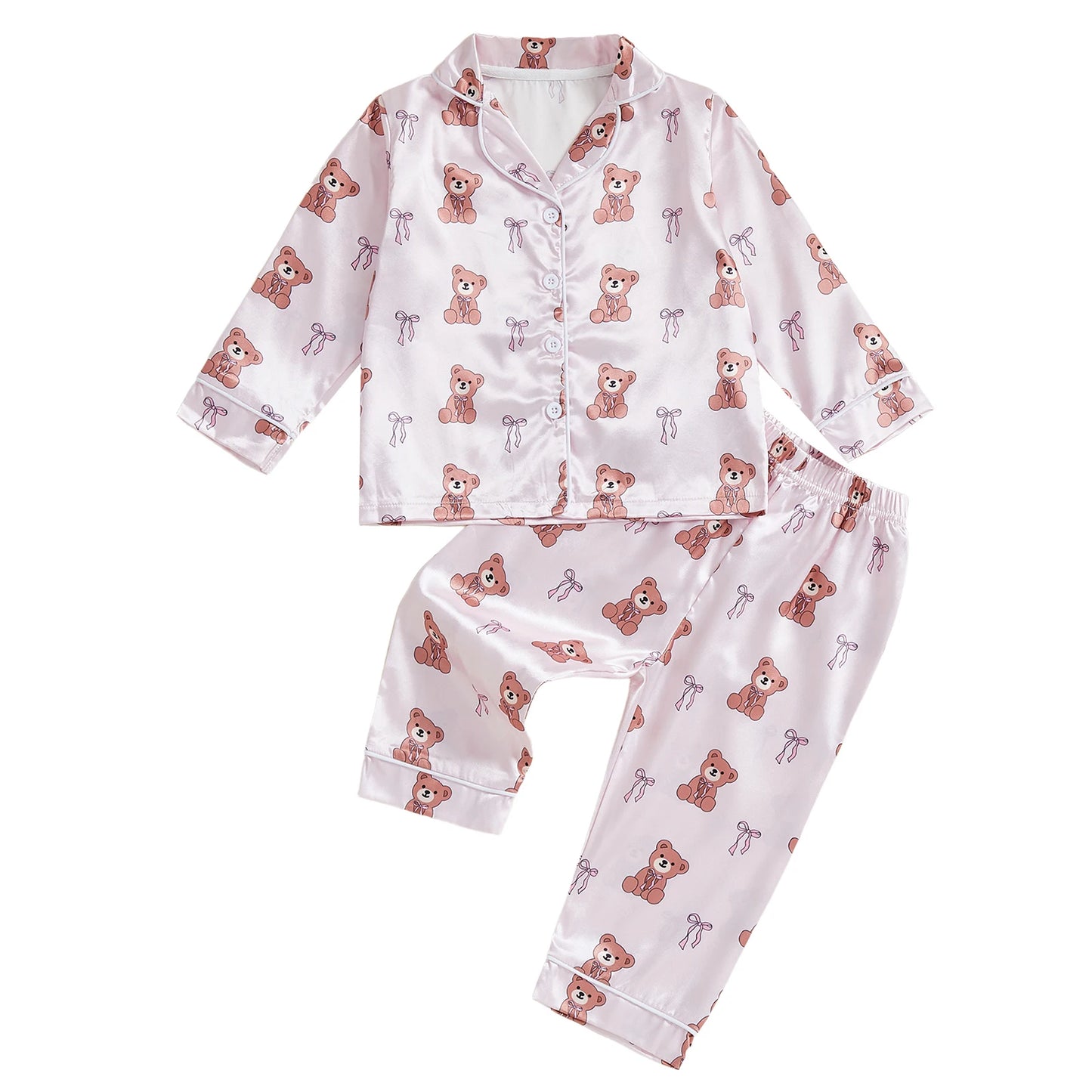 Cute Toddler Girl Valentine s Day Pajamas Set with Heart Print Lapel Long Sleeve Button Down Tops and Pants Cozy Sleepwear