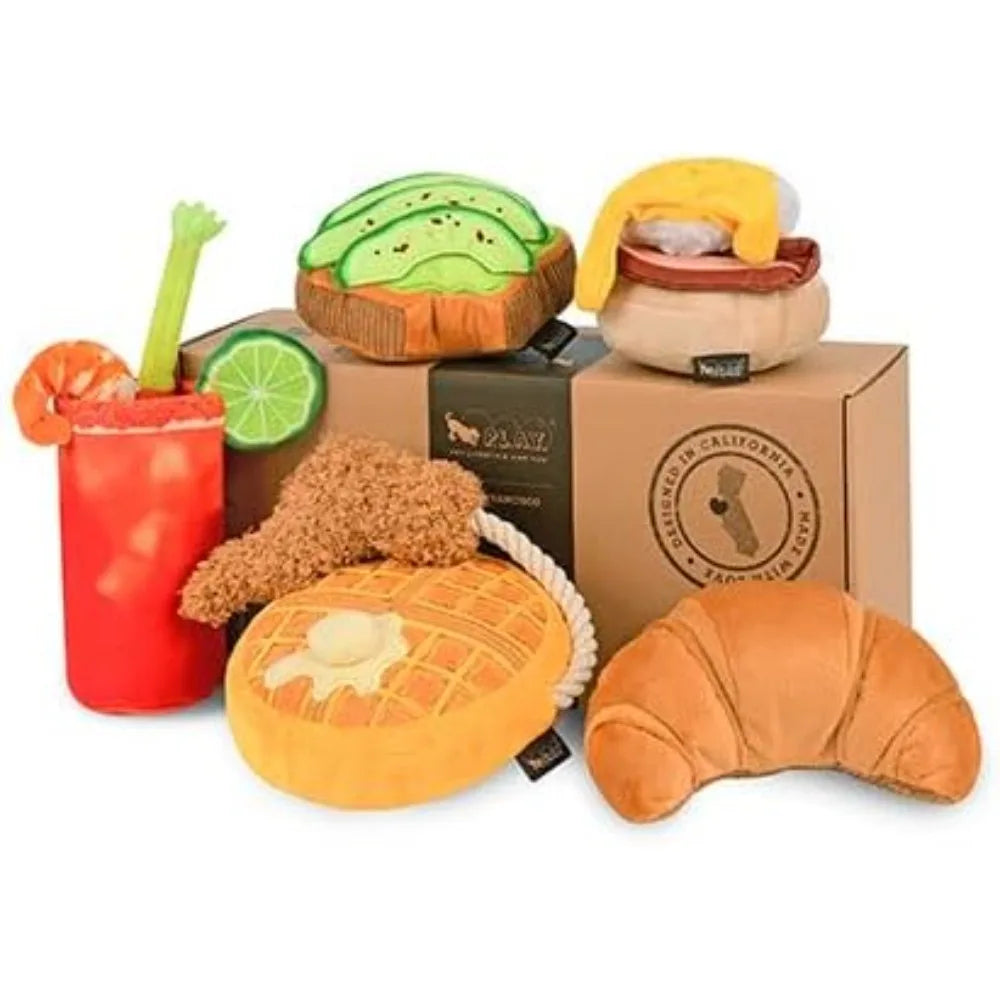 P.L.A.Y. Cute Plush Dog Toys - Brunch Breakfast Food Themed Durable Squeaker Chew Toys, Great for Puppies & Small, Medium, Large