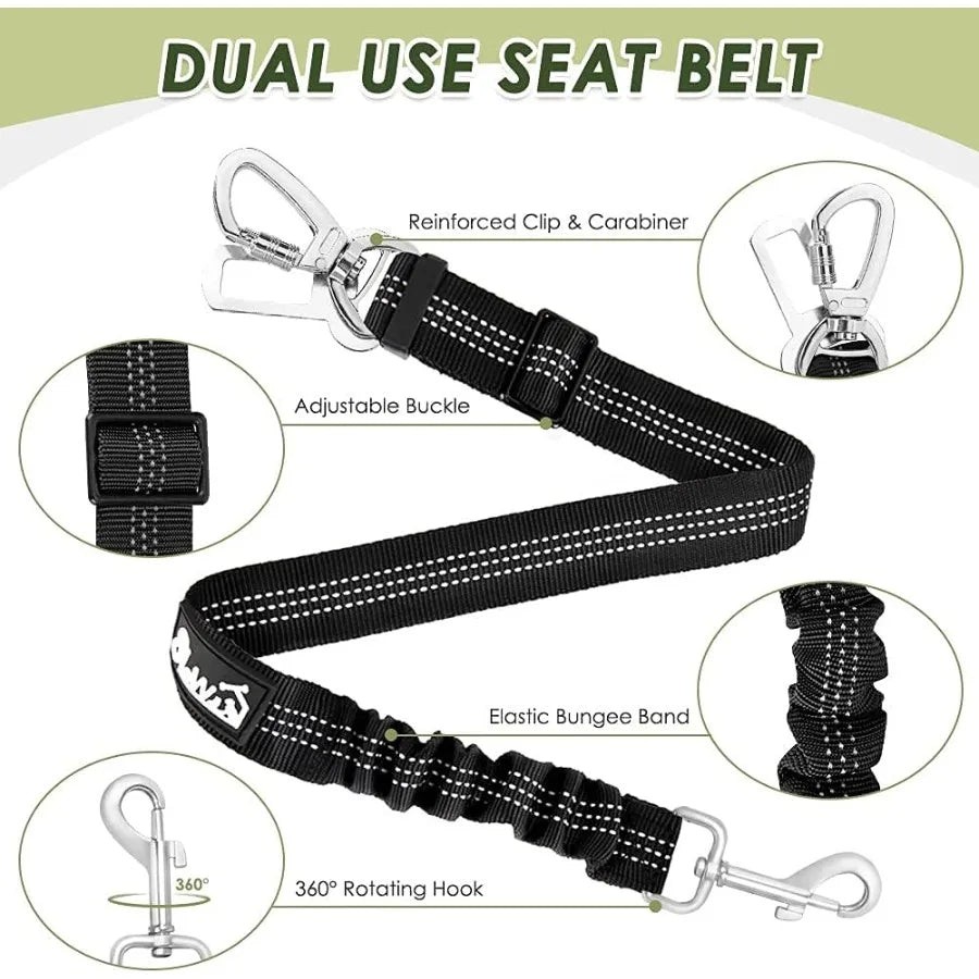Dog Seatbelt 2 Pack Dog Seat Belt Car Leash Adjustable Elastic Bungee Buffer Heavy Duty Nylon Reflective Pet Safety Tether