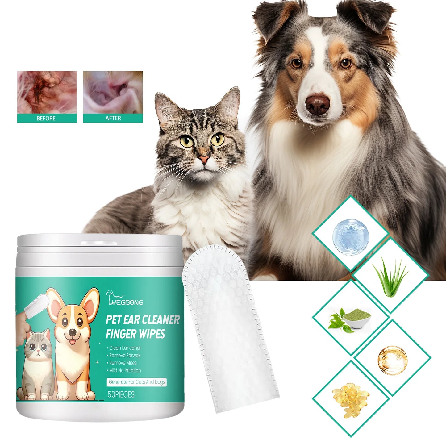 Pet Cleaning Wipes Gentle Cleaning Pet Ear Mites Ear Wax Eye Wax Paws Deodorizing & Deodorizing