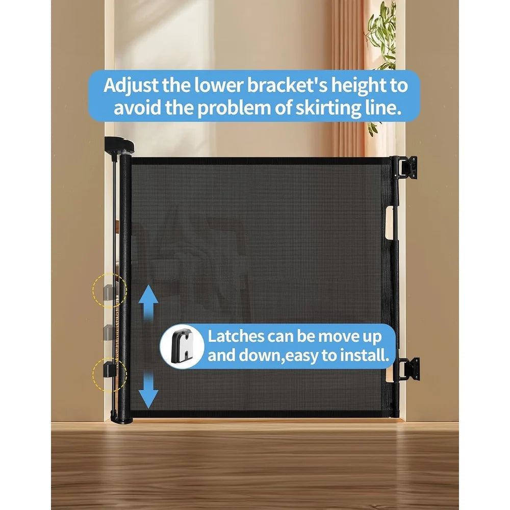 Retractable Baby Gate Mesh Child Safety Gate Dog Gate Easy Install One Hand Operation Adjustable Hardware Mount Stairs Doorways